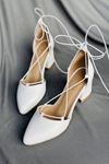 Y103 Beyaz Deri Topuklu Ayakkabı