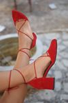 Y103 Kırmızı Süet Topuklu Ayakkabı