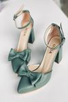 Y107 Mint Yeşili Deri Topuklu Ayakkabı