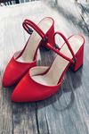 Y119 Kırmızı Süet Topuklu Ayakkabı