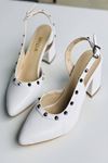 Y124 Beyaz Deri Topuklu Ayakkabı