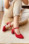 Y104 Kırmızı Süet Topuklu Ayakkabı