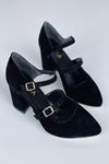 Y111 Siyah  Süet Topuklu Ayakkabı