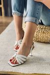 Y923 Beyaz Deri Topuklu Ayakkabı