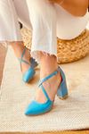 Y113 Bebe Mavi Deri Topuklu Ayakkabı