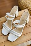 YDBT Beyaz Deri Topuklu Ayakkabı