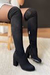 Siyah Diz Üstü Çorap Kadın Çizme