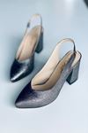 Mida Shoes Y101 Gümüş Deri Topuklu Ayakkabı