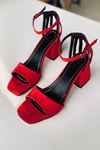 Mida Shoes Y901 Kırmızı Süet Topuklu Ayakkabı