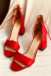 Mida Shoes Y614 Kırmızı Süet Topuklu Ayakkabı