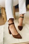 Mida Shoes Y102 Taba Süet Topuklu Ayakkabı