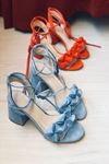Mida Shoes Y501 Bebe Mavi Süet Çiçekli Topuklu Ayakkabı