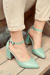 Mida Shoes Y102 Mint Yeşili Deri Topuklu Ayakkabı