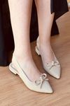 Mida Shoes YDAİSY Kısa Topuklu Deri Ten Rengi Babet