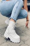 Mida Shoes Beyaz Deri Örgü Bağıcıklı Postal