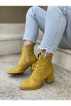 Mida Shoes 426 Hardal Süet Fermuarlı Kadın Bot