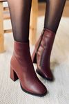 Mida Shoes 205 Bordo Deri Kadın Bot