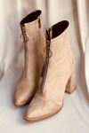 Mida Shoes 500 Vizon Süet Fermuarlı Kadın Bot