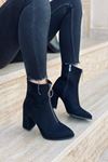 Mida Shoes 500 Siyah Süet Fermuarlı Kadın Bot