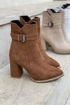 Mida Shoes 560 Taba Süet Fermuarlı Kadın Bot