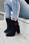 Mida Shoes 560 Siyah Süet Fermuarlı Kadın Bot