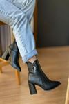 Mida Shoes 560 Siyah Deri Fermuarlı Kadın Bot