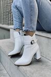 Mida Shoes 560 Beyaz Deri Fermuarlı Kadın Bot