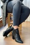 Mida Shoes 523 Siyah Deri Bağıcıklı Kadın Bot