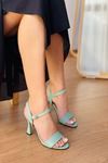 Mida Shoes YANNA Mint Yeşili Deri Tek Bant Topuklu Ayakkabı