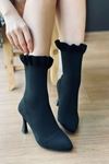Mida Shoes MDSHFRTR Siyah Triko Fırfırlı kadın Bot