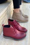 Mida Shoes RVT01 Hakiki Deri Bağcıklı Bordo Deri Kadın Bot