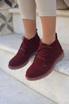Mida Shoes RVT01 Hakiki Deri Bağcıklı Bordo Süet Kadın Bot