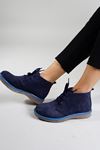 Mida Shoes RVT01 Hakiki Deri Bağcıklı Lacivert Süet Kadın Bot