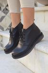Mida Shoes RVT01 Hakiki Deri Bağcıklı Siyah Deri Kadın Bot