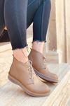 Mİda Shoes RVT01 Hakiki Deri Bağcıklı Ten Deri Kadın Bot