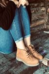 Mida Shoes RVT01 Hakiki Deri Bağcıklı Hardal Süet Kadın Bot