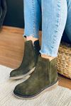 Mida Shoes RVT02 Hakiki Deri Fermuarlı Haki Süet Kadın Bot