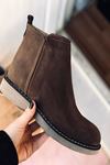 Mida Shoes RVT02 Hakiki Deri Fermuarlı Kahve Süet Kadın Bot