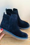 Mida Shoes RVT02 Hakiki Deri Fermuarlı Lacivert Süet Kadın Bot
