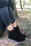 Mida Shoes RVT02 Hakiki Deri Fermuarlı Siyah Süet Kadın Bot