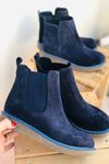 Mida Shoes RVT03 Hakiki Deri Lastikli Lacivert Süet Kadın Bot