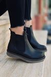 Mida Shoes RVT03 Hakiki Deri Lastikli Siyah Deri Kadın Bot