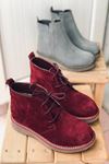 Mida Shoes RVT01 Hakiki Deri Bağcıklı Bordo Süet Kadın Bot