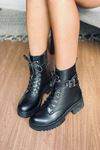 Mida Shoes Zeyna Siyah Deri Fermuarlı Kadın