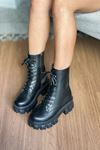 Mida Shoes Plato Siyah Deri Fermuarlı Kadın