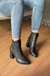 Mida Shoes K529 Siyah Deri Fermuarlı Kadın