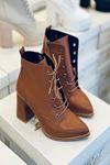 Mida Shoes K529 Taba Deri Fermuarlı Kadın