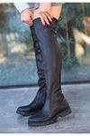 Mida Shoes İyan Siyah Deri Çorap Kadın Çizme