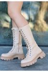 Mida Shoes Jaida Nude Rugan Bağcıklı Kadın Çizme