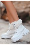Mida Shoes Bild Beyaz Deri Kürklü Kadın Bot